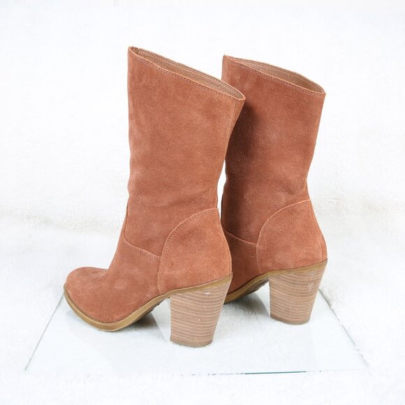 LUCKY BRAND Embrleigh Brown Suede Mid-Calf Boots - Picture 5 of 14